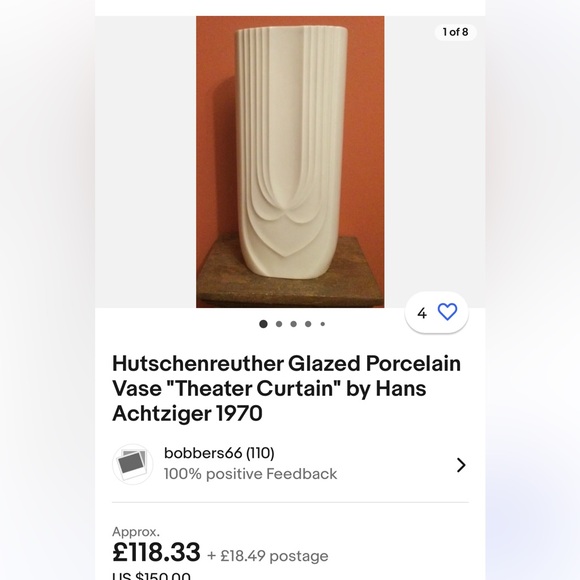 Hutschenreuther Glazed Porcelain Vase "Theater Curtain" by Hans aAchtziger 1970 - Picture 12 of 12